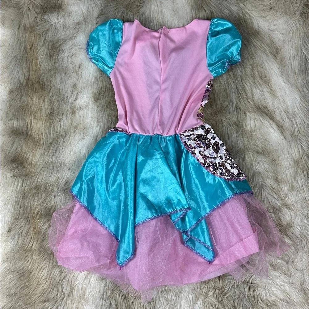 Girls Fairy Halloween Costume Dress Gold Coin Teal Pink Size M